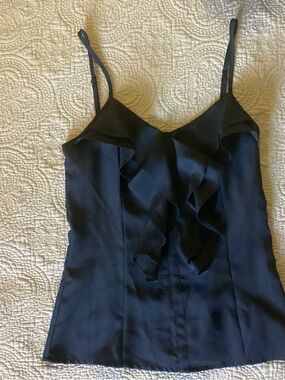 Miley Cyrus & Max Azria Black Ruffle Silk Camisole